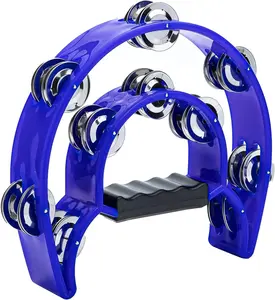 Tambourine Double Row Metal Jingles Hand Held Percussion Tambourines Half-Moon Musical Instrument for Adults, Church, KTV, Party (Blue)