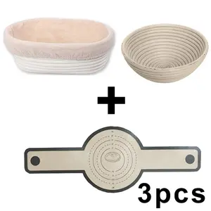 Bohemian Style Bread Fermentation Basket Set, Linen Lined, Fits 10 Inch Round & Oval Loaf Molds, Ideal for Sourdough Baking, Bread Proofing Baskets