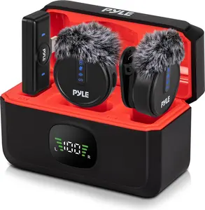 Pyle Wireless Lavalier Microphone System | Clip-On Microphone with Noise-Canceling, Magnetic Mount, Charging Case & Windscreen - Portable Mic for Outdoor Vlogging, Interviews, Streaming & Podcasts