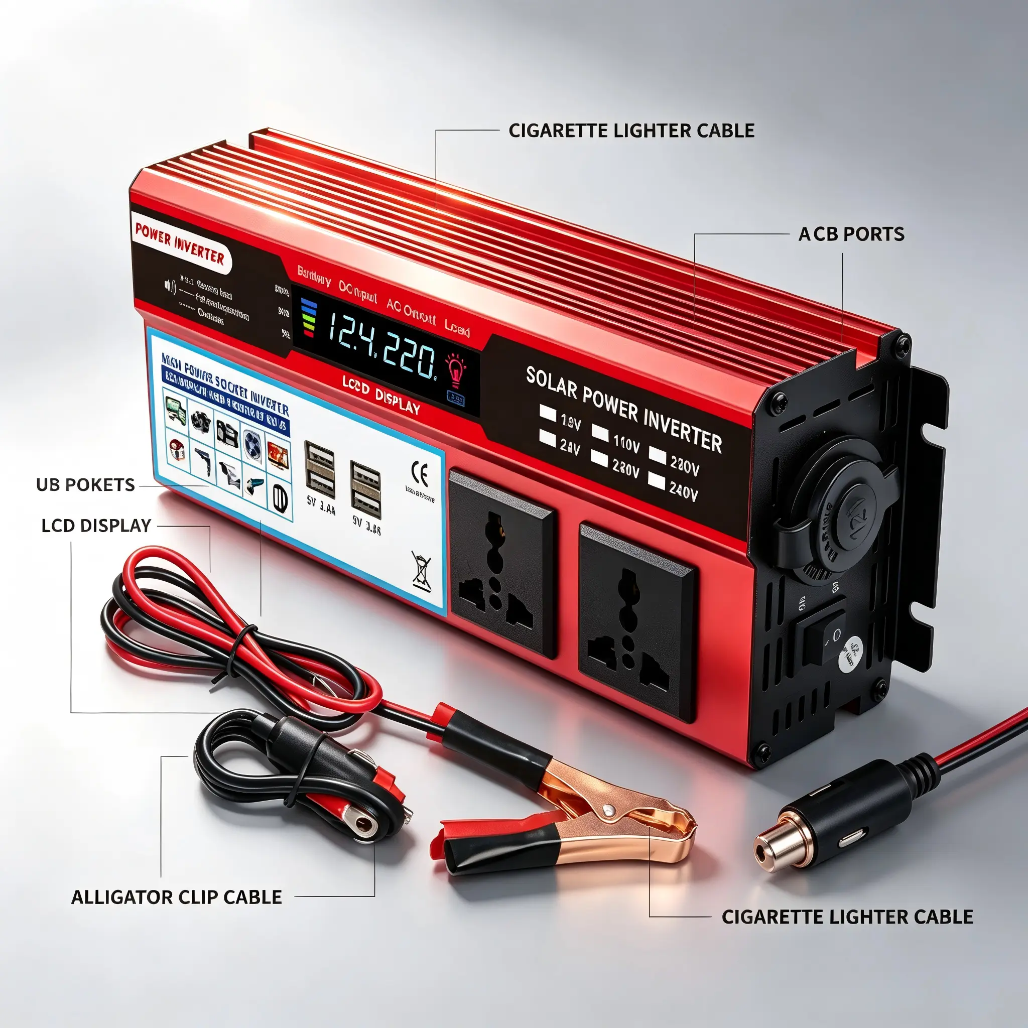 Compact LCD Display Portable Power Inverter - Vehicle Car Inverter for Outdoor RV Camping, Home Emergency Use