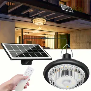 Outdoor solar crystal chandelier, IP65 solar wall light with motion sensor, with remote control (remote control without batteries) adjustable color temperature, 360° wide angle illumination, suitable for patio, bedroom, deck, shed, camping and gazebo
