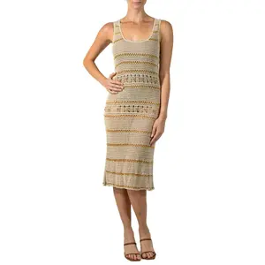 1990S ALBERTA FERRETTI Ecru Cotton Crochet Dress With Wood Beads