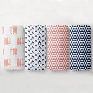 Bacati 4 Pack Muslin Swaddling Blankets Olivia Buck/Feathers/Triangles - Coral/Navy