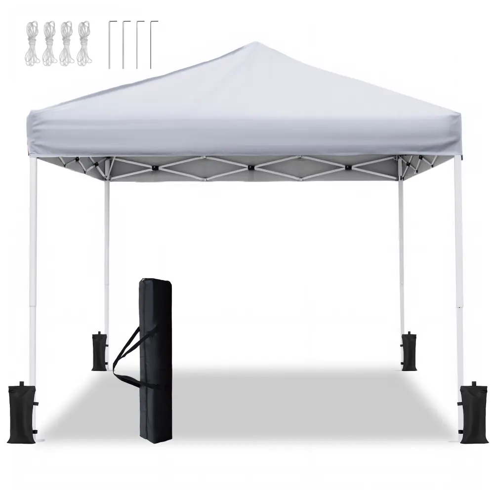littleox 10x10 Pop Up Canopy Tent Ivory White Steel Frame Silver Coated Top UPF50 Plus Water Resistant 3 Adjustable Heights 5 8 to 6 4ft Includes Sandbags Stakes Ropes Carry Bag for Market Camping Beach