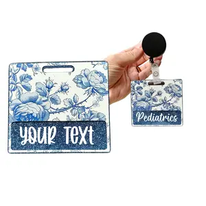 Vintage Blue Floral Badge Buddy - Custom Badge Backers - Personalized ID Badge Holders - Handmade Gifts for Nurses, Teachers & Office Workers