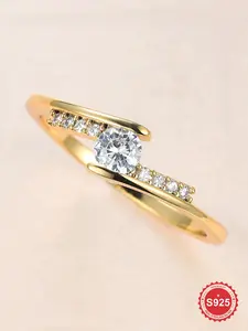 Elegant Zircon One-piece Crossover Diamond Ring, Exquisite Trendy Ring, Bridal Engagement Ring, Fashionable Jewelry Accessories for Women As Gift