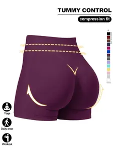 Women's Seamless Solid Color Sport Shorts, High Waisted Slim Fit, Ribbed Design, Waist Cinching, Butt Lifting, All Seasons