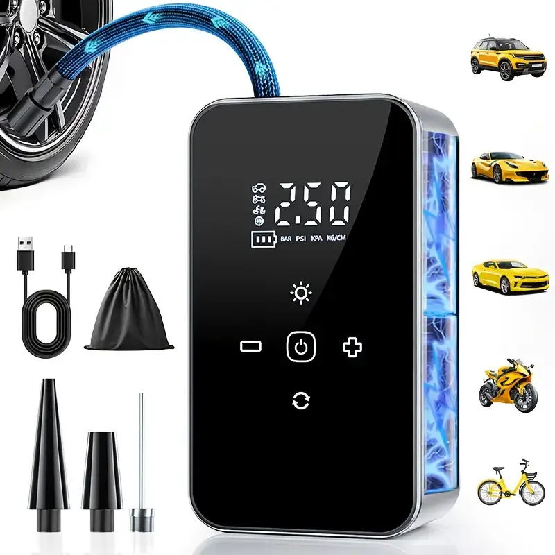【DealsForYouDays】Tire Inflator Portable Air Compressor - Air Pump For Car Tires with Digital Pressure Gauge, LED Light and Auto Shut-Off Function - Cordless Pump for Car, Motorcycle, Bicycle, Ball(FCC/CE)
