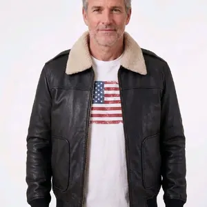 A2 Bomber Black Leather Jacket Flight Aviator Vtg Design - All sizes available