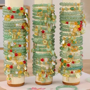 Multi-Piece Bohemian Glass Bead Bracelets Suitable for Women - Light Green Beaded Jewelry with Charms & Colorful Accents, Party Favor Packs, Travel Accessories, Festival Wedding Gift, Versatile for Daily Wear & Vacation Outfits