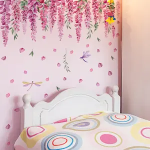 A new style of plant and flower violet vine Decorative Wall Sticker with dragonflies, suitable for decorating living rooms, bedrooms, and cabinets, available for wholesale