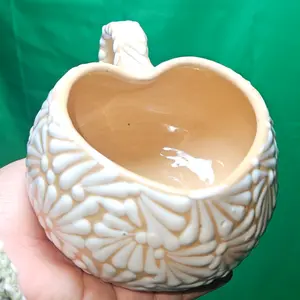 White brown Top Heart Shaped Coffee Mug - Mid Sized - Mexican Hand Crafted - Talavera