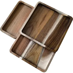 Acacia Wooden Valet Tray for Men,  Grain EDC Tray Set Catch  for  Wallet Phone Glasses Watch  Pen,Tray Organizer for Entryway Nightstand Office Desk Drawer