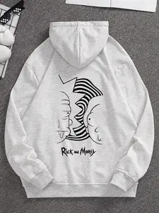 Men's Anime-Inspired Rick and Morty Signature Doodle Graphic Hoodie - Long Sleeve Pullover, Casual Streetwear Menswear Top for Anime Fans Tops