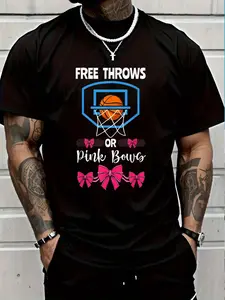 100% Cotton Basketball Gender Reveal Party Free Throws Or Pink Bows T-Shirt Women's Men's Graphic Tee Crew Neck summer vacation Tops