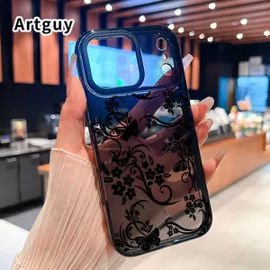 Phone Case for iPhone 17 Pro Max 16 Air Plus 15 Pro Max 14 13 12 11 Elegant Floral Vines Pattern Non-Yellowing Shockproof Soft Silicone Transparent Cover