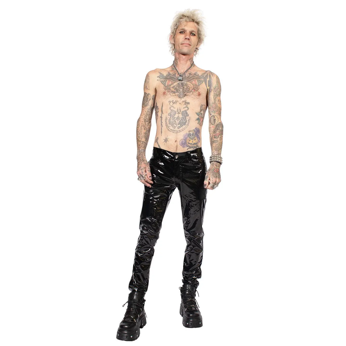 LIP SERVICE Skinny PVC Vinyl Stretch Jeans, Black, Classic Style, Adjustable Fit, Shiny Fabric, Men's Pants for Casual Wear