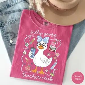 Comfort Colors Silly Goose Teacher Club TShirt, Silly Goose Tee, Floral Teacher Shirt, Back To School Teacher Gift, Funny Goose, Cute Crewneck