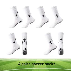 2026 4 Pairs of Performance Cross Socks, Unisex Non-Slip Soccer socks,Cross Grip socks, Multi-Functional Running Socks with Cross Pattern,Non-Slip, Sweat-Wicking, Durable,  Suitable for Soccer, Cycling, Rock Climbing, and Running.game sock