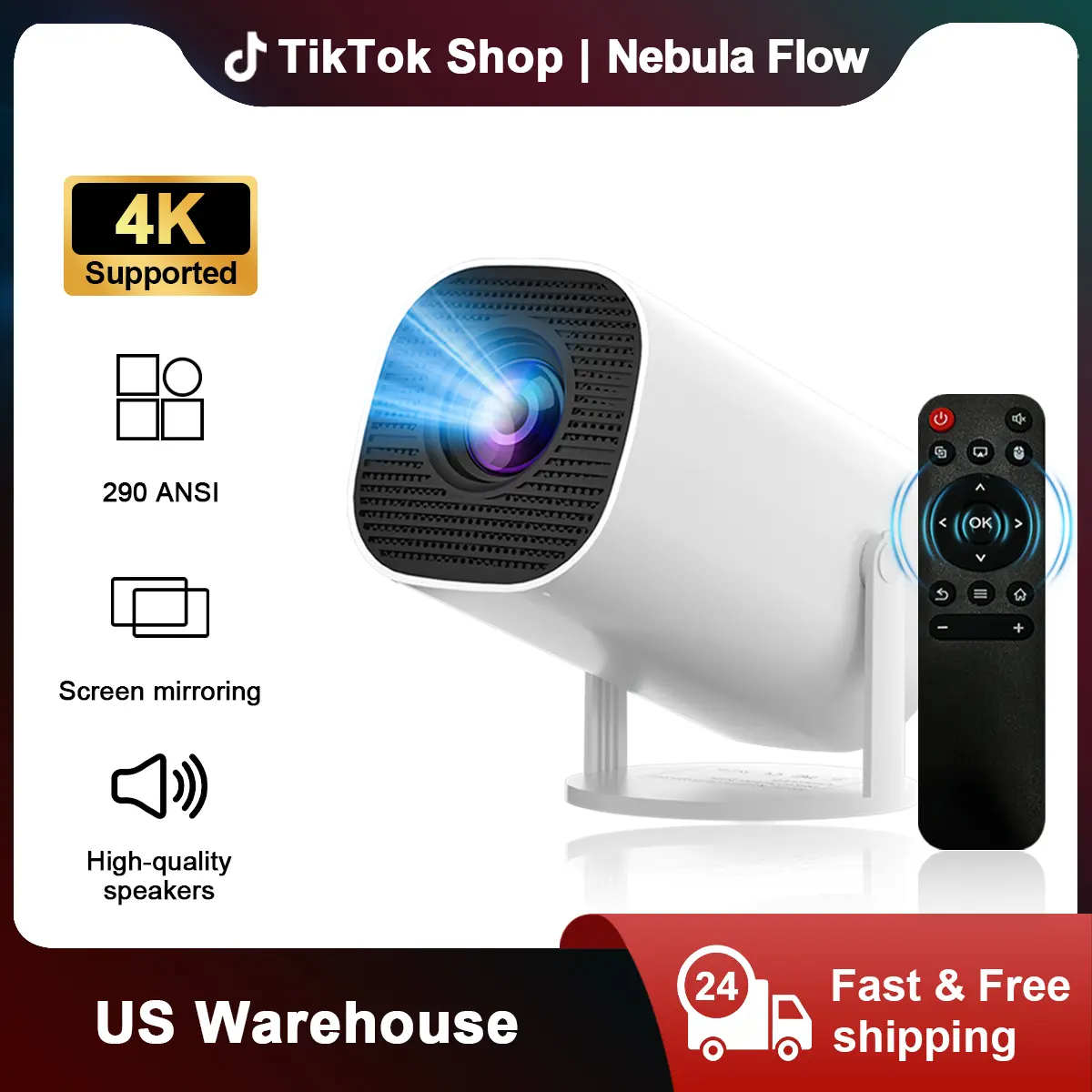 [2026 Picks] Portable Projector HY300 Pro 4k Decoding 290ANSI Built-in 15W HiFi Speaker Screen Mirroring # Home Theater #US Warehouse