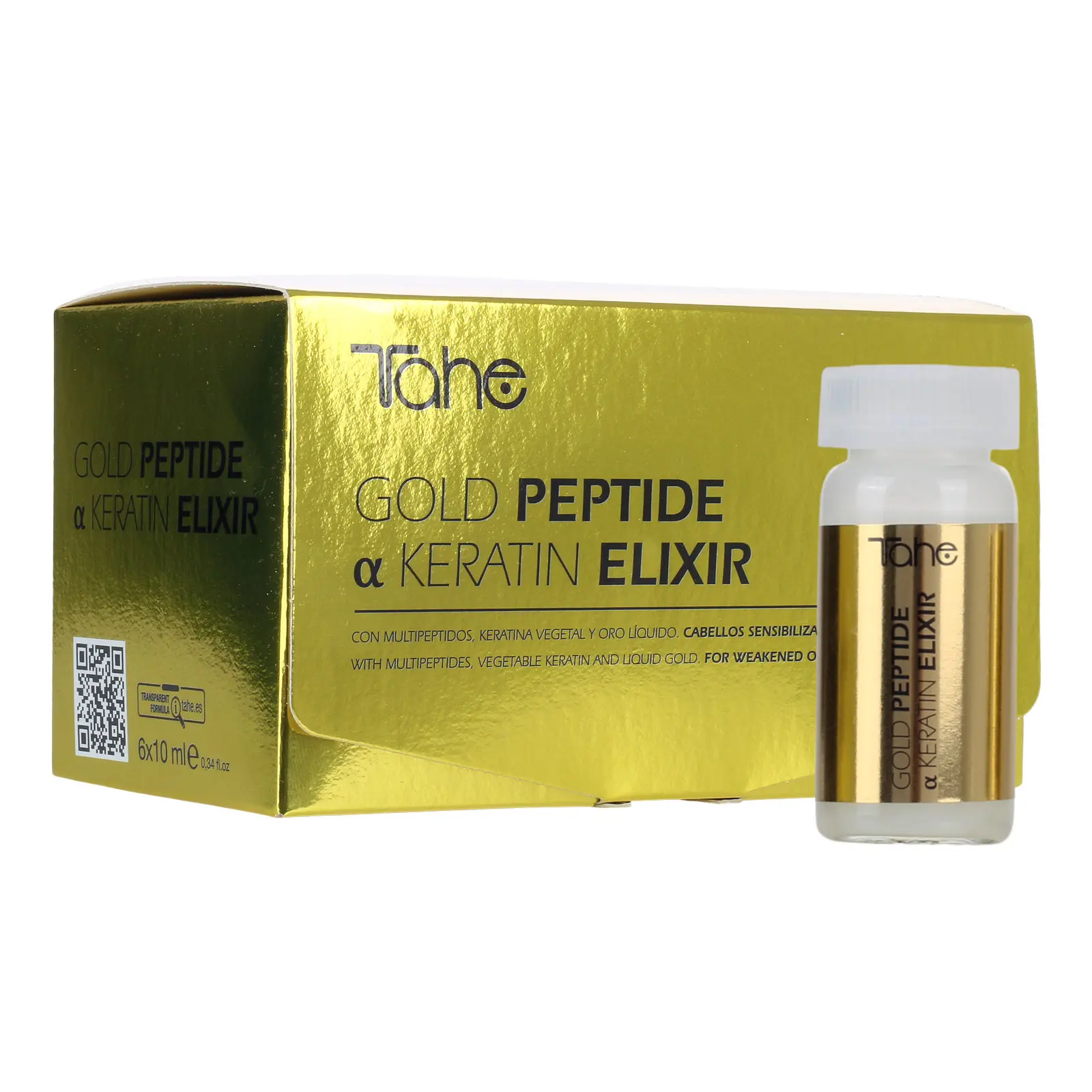 Tahe Gold Peptide Keratin Elixir with Multipeptides, Liquid Gold for Damaged Hair, 6x10ml