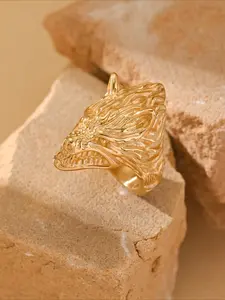 1pc Stainless Steel Plated 18K Gold Vintage Gothic Wolf Head Pattern Men's Ring Summer Accessory Vintage Inspired Ring
