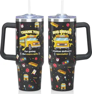 30 Oz School Bus Driver Tumbler with Handle and Straw, Insulated Stainless Steel Coffee Travel Mug Cup Water Bottle, Best School Bus Driver Appreciation Gifts for Men Women, Beverage, Drink