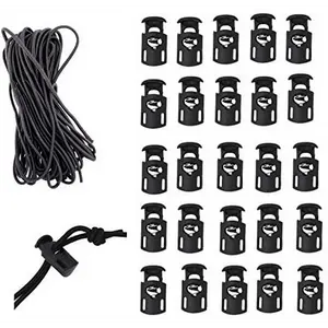 Mandala Crafts Elastic Stretch String, Cord Lock End Toggle Spring Stop for Drawstring, Shoelaces, Clothing, Backpacks, Bags Black