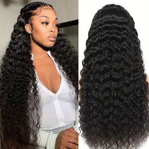 Bling Hair 28 Inch 13x4 / 13x6 HD Deep Wave Lace Front Real Human Hair Wigs  for Women 180% Density Pre-Plucked Natural Color