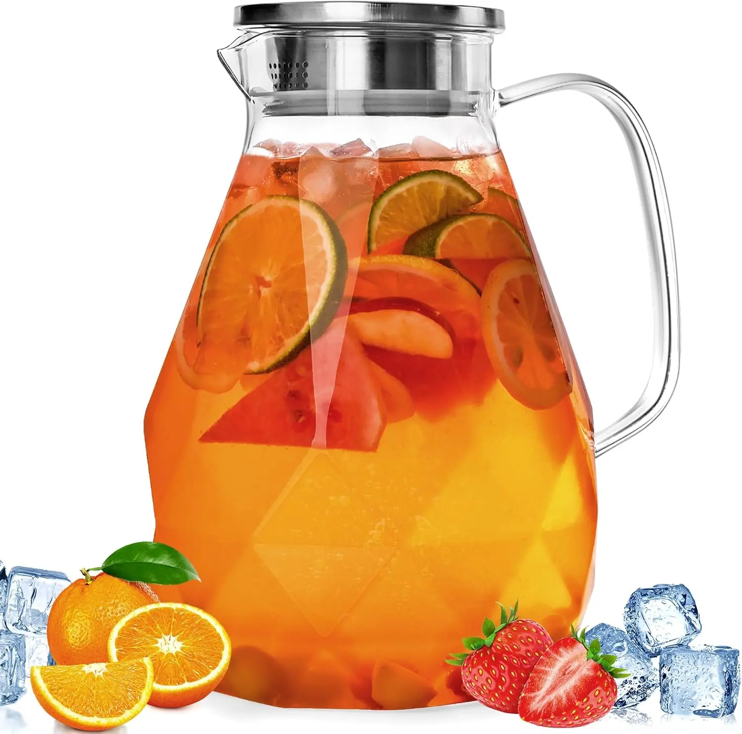 Glass Pitcher with Lid,1 Gallon Glass Water Pitcher Hot/Cold Water Jug, Juice and Iced  Beverage Carafe with Lid (Extra-Wide Mouth)