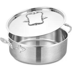 5.5 QT Tri-Ply Stainless Steel Saute Pan with Steel Lid,12 Inch Induction Cooking Pan,Brazier Pan,Dishwasher and Oven Safe