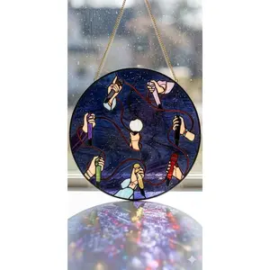 7 Voices One Heart Round Suncatcher, Purple Fan Lightstick Vibes, Kpop Concert Unity Glass Decor