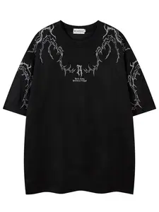 Men's Thorn Embroidery Short Sleeve Tee, Loose Casual Fit Streetwear Fashion Soft Comfy Round Neck T-shirt for Summer, Men's Top for Daily Wear