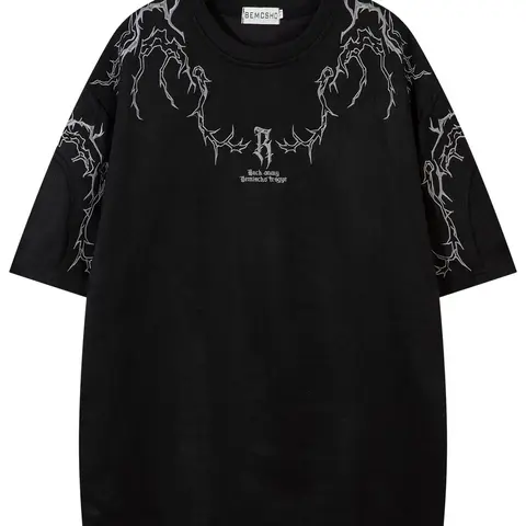 Men's Thorn Embroidery Short Sleeve Tee, Loose Casual Streetwear Fashion Soft Comfy Round Neck T-shirt for Summer, Men's Top for Daily Wear, Casual Style Tee