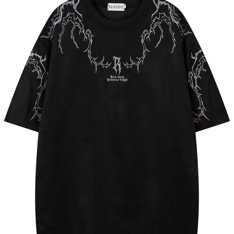 Men's Thorn Embroidery Short Sleeve Tee, Loose Casual Streetwear Fashion Soft Comfy Round Neck T-shirt for Summer, Men's Top for Daily Wear, Casual Style Tee