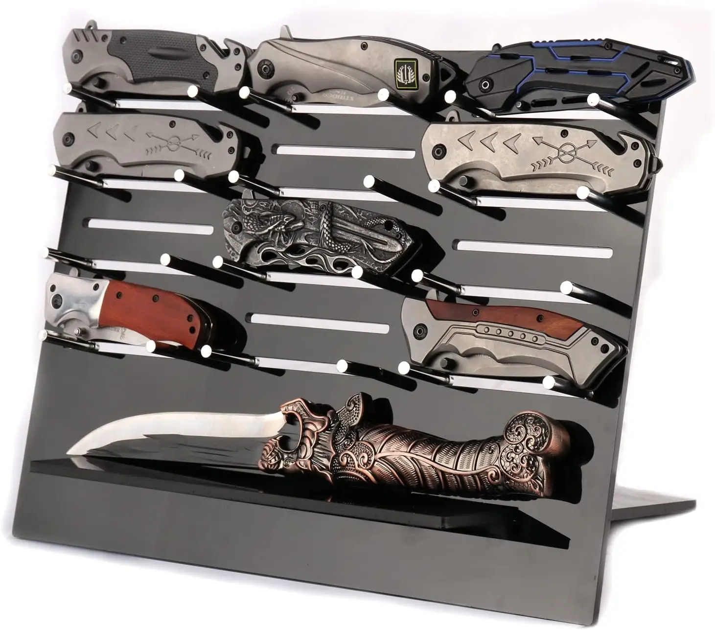 Knife Display Stand, Acrylic Knife Holder, Folding Knife Storage Display, Fits All the Pocket Knives (Black)