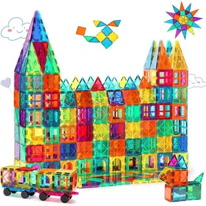Magnetic Tiles STEM Educational Building Toys with 2 Cars, 100 Pieces Magnetic Building Blocks