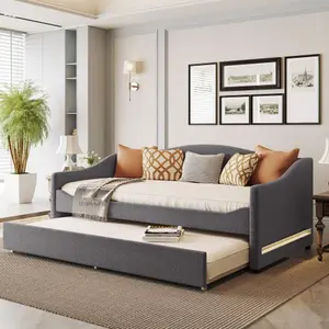 [Bellemave] Fleece Twin/Full Size Upholstered Daybed with Light and Trundle