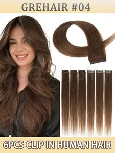6pcs/pack Real Human Hair Clip In Extensions Padding Highlights Set, Human Hair Clips Design, Mini Claw Design for Easy Highlights, Natural Invisible Wear, Comfortable and Reusable Styling, Seamless Extensions, Human Hair Pieces