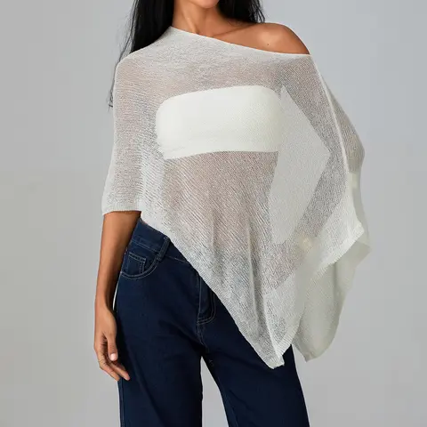 Women Knit Cover-up, See-through Solid Irregular Loose Pullover Summer Beach Tops Swimsuit Coverup Swimwear Coverups
