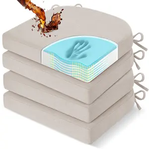 Downluxe Dining Chair Cushions Chair Protector Set , Memory Foam Linen Kitchen Chair Pads with Ties, Waterproof & Washable Cover, 17" x 16" x 2.5"