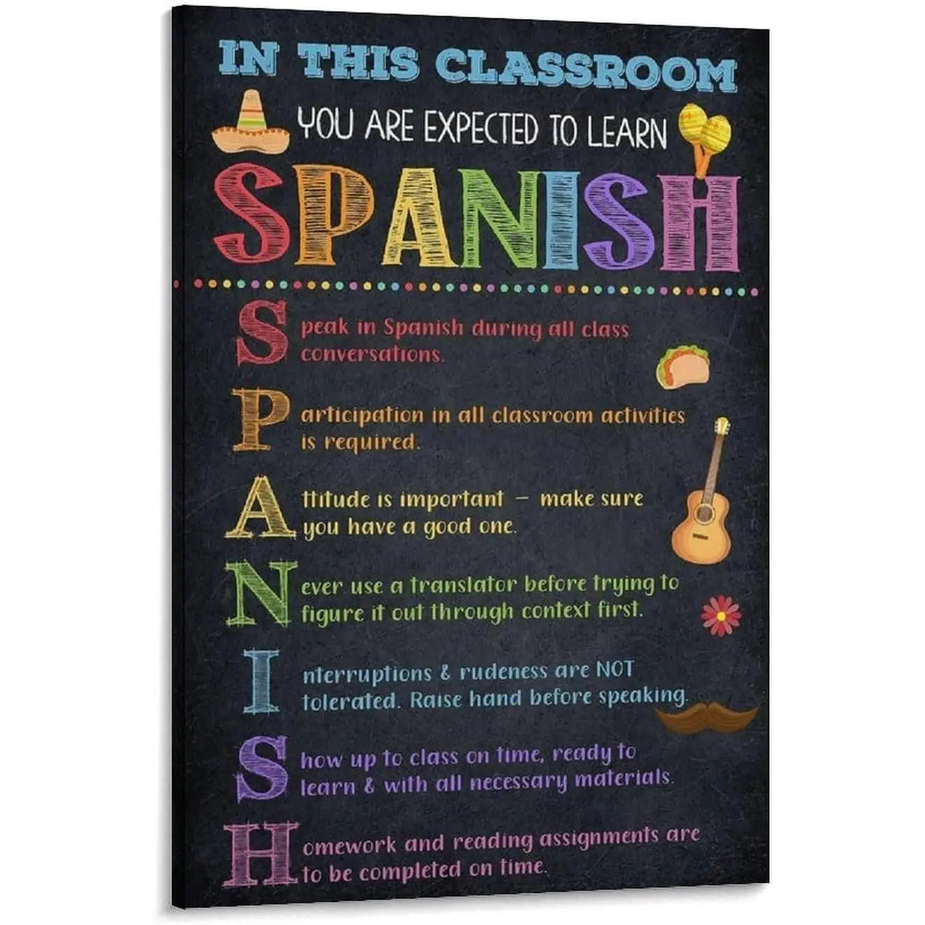 Spanish Class Rules Poster in This Classroom You Are Expected to Learn Spanish Poster Spanish Classroom Decor Rules Poster High School History Teacher