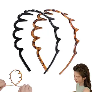 2 Pack Zig Zag Headbands for Women, Non-Slip Wavy Plastic Hair Comb Headbands with Teeth, U-Shape High Cranium Korean Style, Classic 90s Hair Accessories, Gifts for Women (Black & Brown)