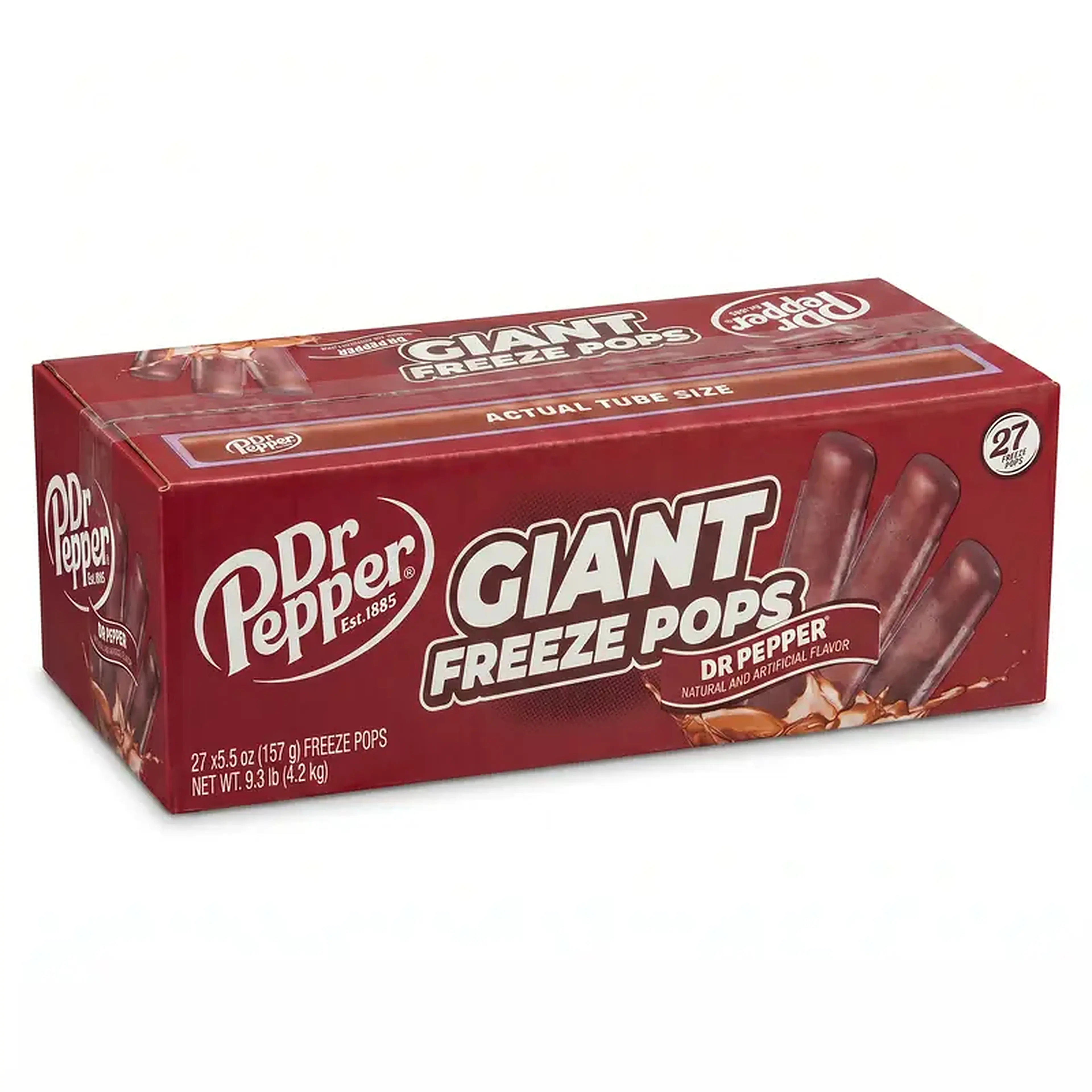 Dr Pepper Giant Freeze Pops 27 Pack, Jumbo 15 Inch+ Frozen Ice Pops Classic Soda Flavor