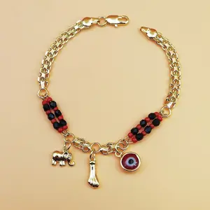 Boho Red Black Beaded Elephant Evil Eye Bracelet, Gold Plated Bohemian Jewelry, Perfect for Festivals Parties Gift