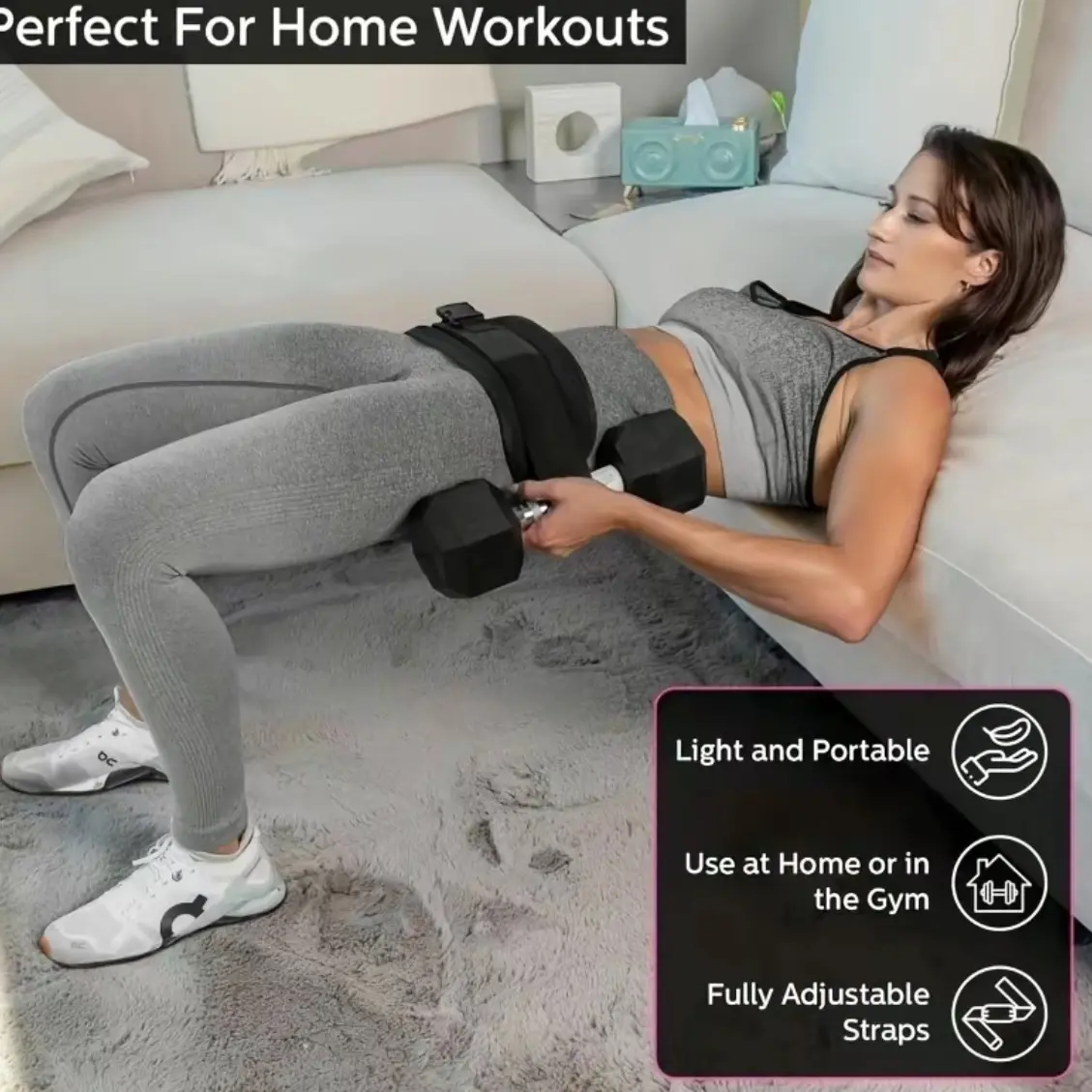 Adjustable Dumbbell Hip Thrust Belt, 1 Count Hip Training Belt with Extra Padding, Hip Exercise Equipment for Home Workout, Weights Plates, Weight Lifting Belt Weighted Belt