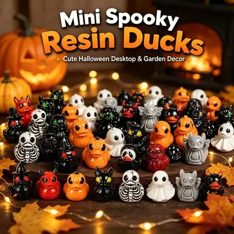 25/50 PCS Mini Devil Ghost Skull Resin Ducks - Random Style - Cute Halloween Desktop & Garden Decor for Festive Season & Christmas Decoration & Party Gift