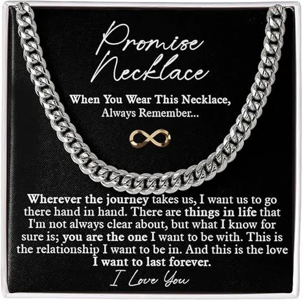 Promise Necklace for Him with Infinite Love Message Card – Romantic Jewelry Gift for Boyfriend or Husband – Forever Commitment Keepsake Chain