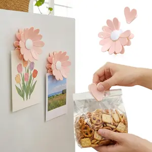 Cherry-Shaped Magnetic Food Clip & Fridge Magnet, Cherry Blossom Cute Flower Magnet Bag Clips, 1 Flower 6 Clips for Organizer, Kitchen, Office