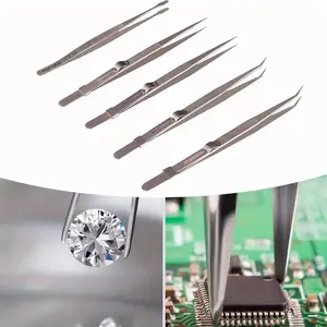 5-Pcs Stainless Steel Tweezers Set - Anti-Static Coating, Precision Tip, Sliding Lock Precision Repair Tools for Electronics, Crafts Jewelry Making